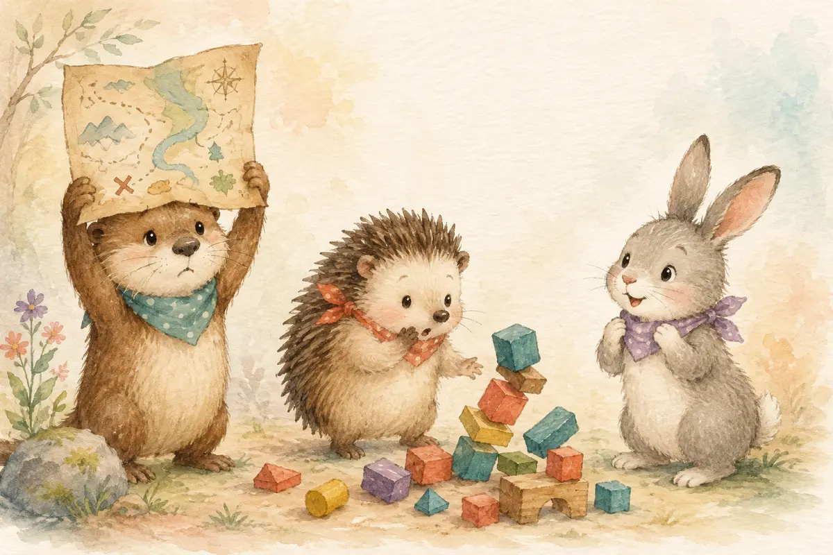 Watercolor storybook animals learning from a funny mistake