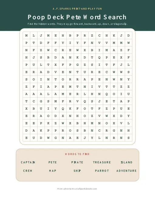 A preview of Pete’s pirate word search